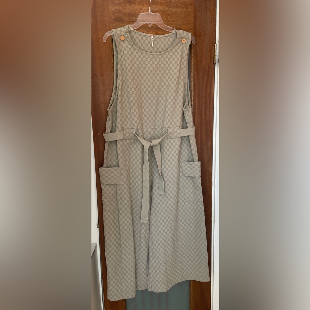 Free People She’s A Catch Wide Leg Cropped Jumpsuit Olive Green Nwot-Small